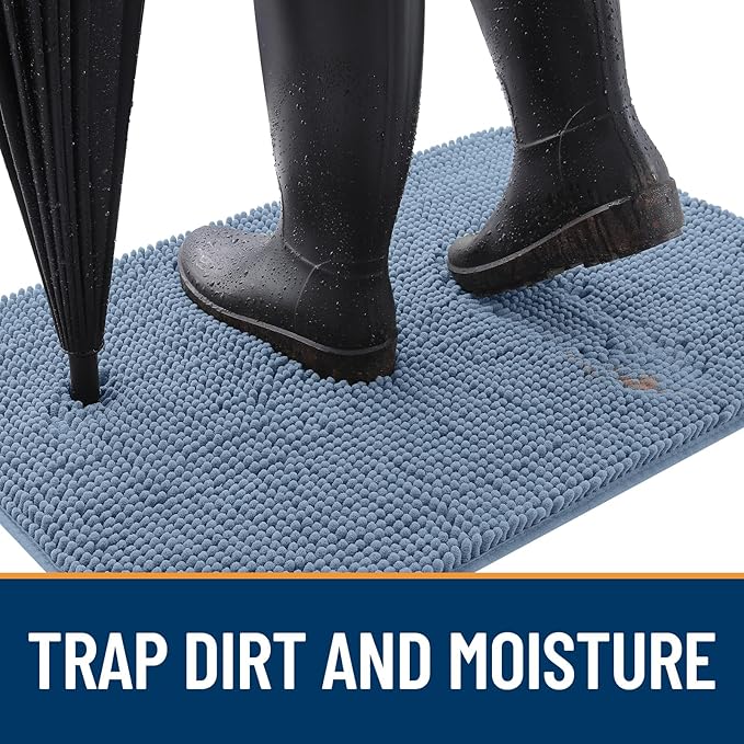 OLANLY Dog Door Mat for Muddy Paws 45x27, Absorbs Moisture and Dirt, Absorbent Non-Slip Washable Doormat, Quick Dry Chenille Mud Mat for Dogs, Entry Indoor Entryway Carpet for Inside Floor, Airy Blue - Image 2