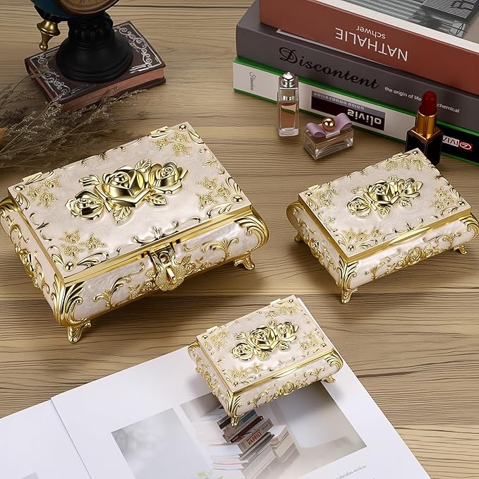 Hipiwe Metal Jewelry Organizer Box Antique Decorative Treasure Chest Keepsake Storage Case for Rings Earrings Holder Gift for Women, Medium - Image 7