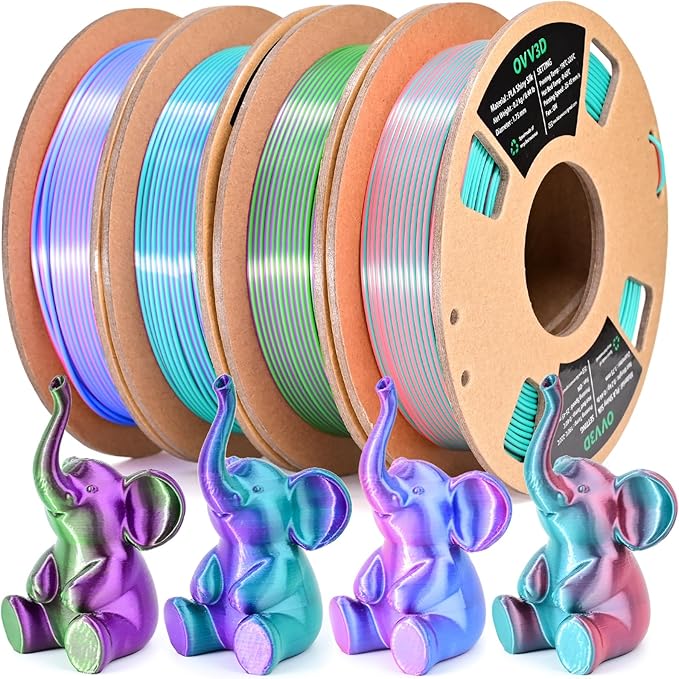 OVV3D 3D Printer Filament, PLA Filament 1.75mm Bundle, Dual Color Filament, Coextrusion 3D Filament, Silk PLA, 3D Printing Filament +/-0.02mm, 200g X 4 Spool - Image 7