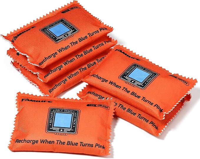 FAMILIFE 100g Rechargeable Desiccant Packs for Storage, Reusable Dehumidifier Bags Color Indicating Silica Gel Packets Portable Moisture Absorbers for Storage Bins, Car, Closet, Gun Safe, Electronics - Image 8