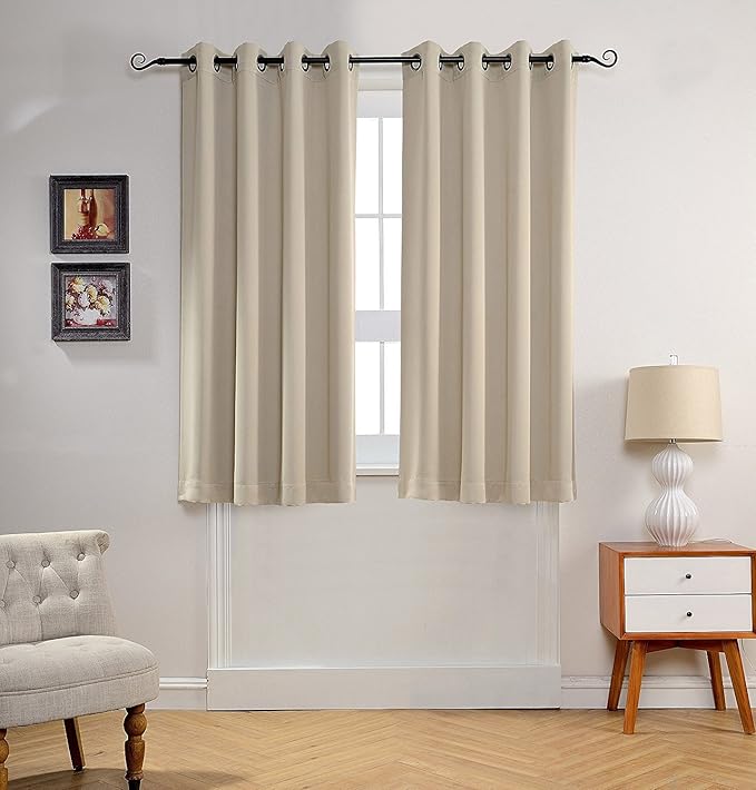 MYSKY HOME Beige Bedroom Curtains, 63 Inch Long Blackout Living Room Dark Grommet Window Curtains for Privacy Protection, Room Darkening Single Panel, 52 x 63 Inch by MYSKYHOME
