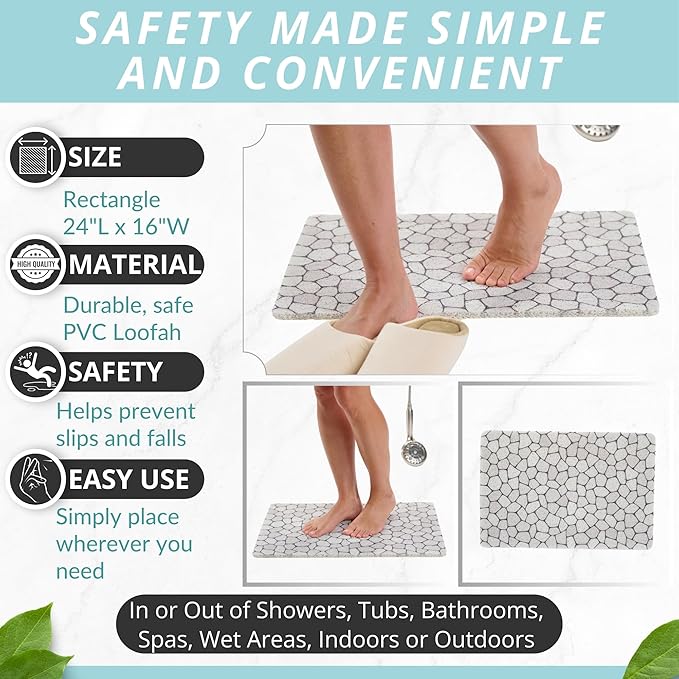 ENKOSI Loofah Non-Slip Shower and Bath Mat - Soft Cushioned Comfort - No Suction Cups for Smooth or Textured Tubs - Fast Draining - Safety for Bathroom, Family, Kids, and Elderly (24x16 Pebble) - Image 3