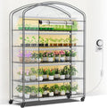 Abimars 5-Tier Greenhouse with Grow Light, Shelf Height Adjustable Metal Plant Shelf with PVC Cover and Wheels, Includes 5-Pack 2900K Full Spectrum Plant Lights, 21x60x80inch by Abimars