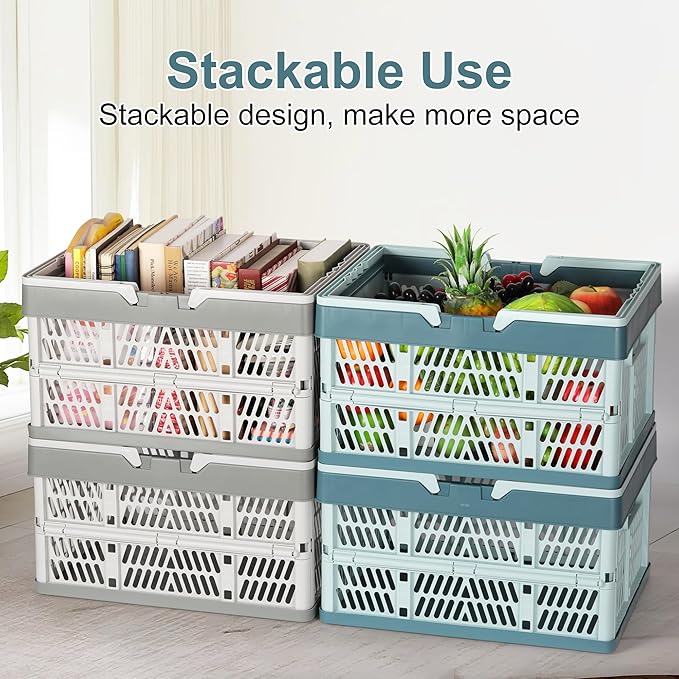 Heavy Duty Plastic Milk Crates for Storage, 2-Pack Stackable Storage Bins for Organizing, Collapsible Shopping Basket with Handle for Groceries, Suitable for Home Office School Store, Blue - Image 4