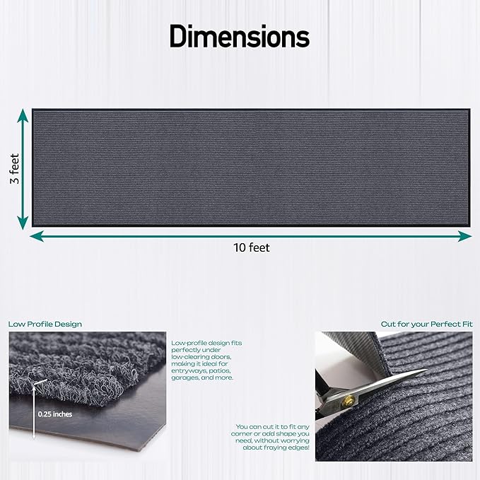 MaxMat® Industrial Grade Door Mat - Extra Large, Heavy Duty, Waterproof, Low-Profile, Easy to Clean Floor Mat (3 x 10 Feet, Grey, MXM-RIB0310GY) - Image 2