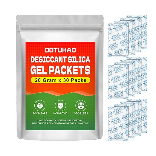 Moisture Absorbers, Silica Gel Packets, 20 Gram - 30 Packs, Desiccant Packs, Dehumidifier Packs for Storage, Spices Jewelry, Shoes Boxes, Electronics Storage (30 PCS) by DOTUHAO