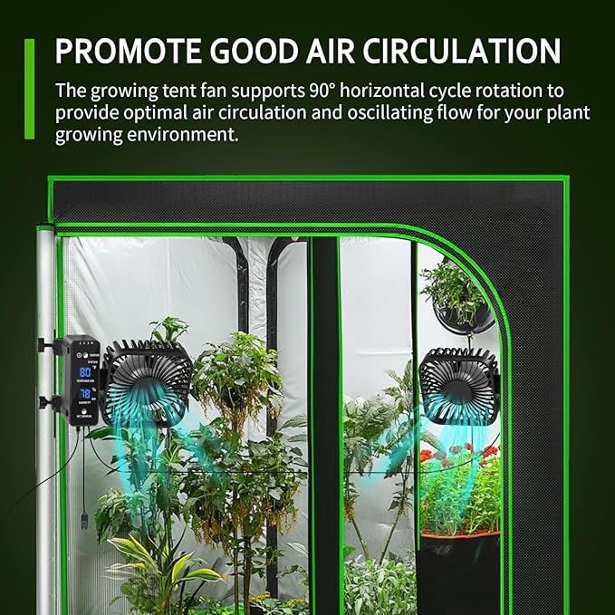 2-Pack 4” Grow Tent Fan With Temperature And Humidity Meter,Automatic Humidity Control,Oscillating Fan For Hydroponic Ventilation Circulation With Clips,Adjustable Speed Quiet Greenhouse - Image 2