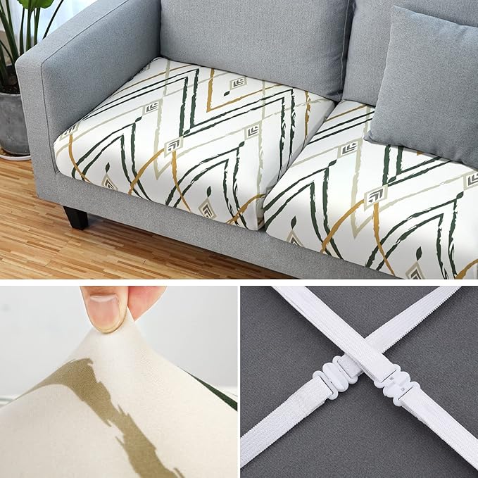 Fuloon Sofa Cushion Covers, Stretch Printed Seat Cushion Cover Couch Seat Slipcovers Washable Furniture Protector for Armchair Loveseat Sofa (Green, 3 PCS) - Image 4