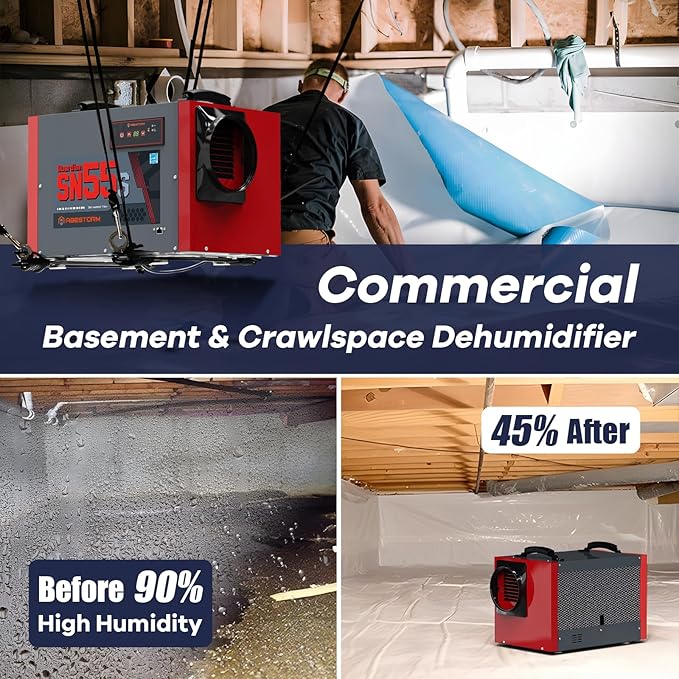 Abestorm Crawl Space Dehumidifier 120Pint Commercial Basement, Industrial Under House Dehumidifier with Drain Hose, Auto Defrosting, ETL - Image 6