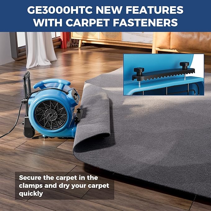ALORAIR 3000 CFM Air Mover Blower Fan for Industrial, Floor Drying Fan, Carpet Dryer - Timer, Handle Wheelkit, Carpet Buckles, Stackable, for Water Damage Restoration and Plumbing - GE3000HTC - Image 5