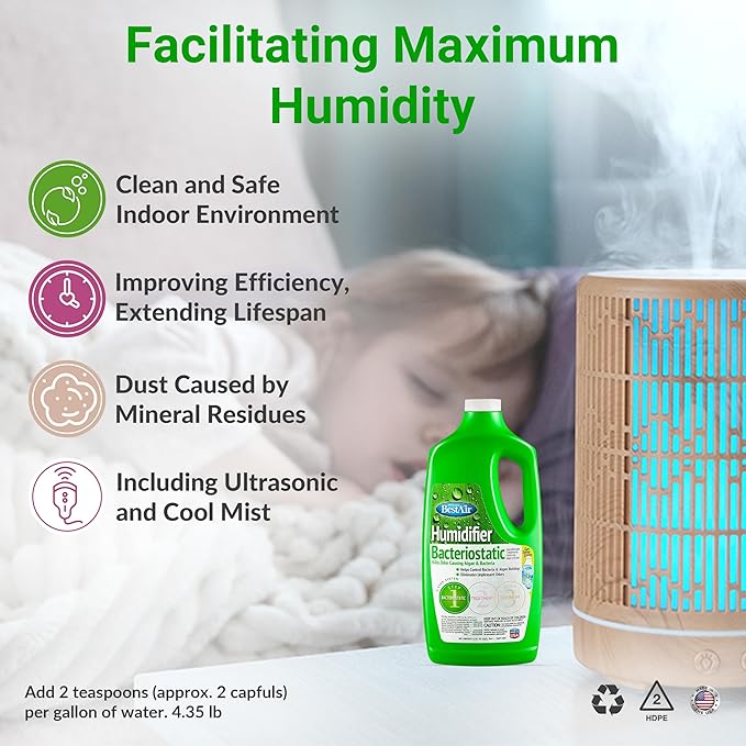 Bacteriostatic Humidifier Water Treatment – Comprehensive Humidifier Cleaning Solution – Universal Humidifier Water Additive – Odorless Humidifier Descaler Solution – Effective Treatment (1 pack) - Image 2