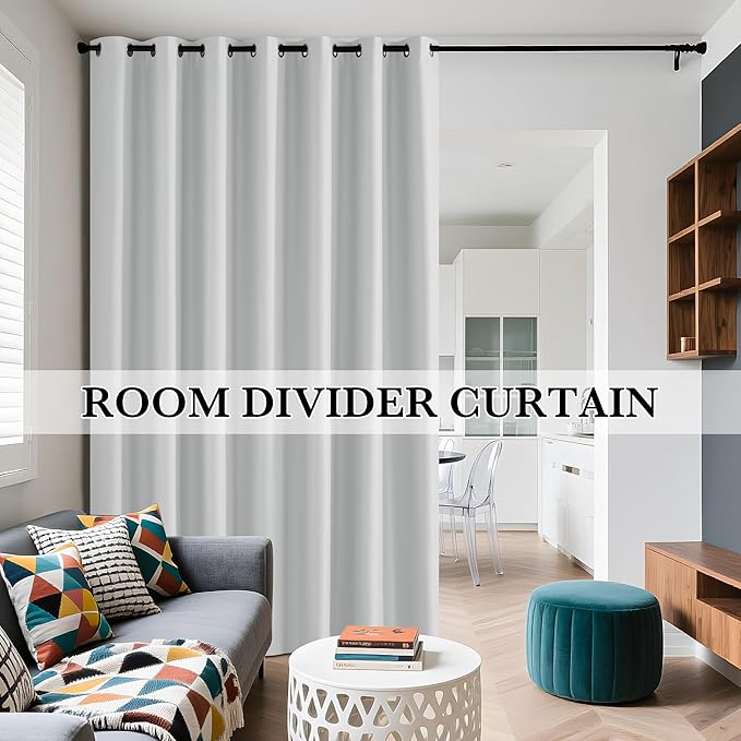 RYB HOME White 100% Blackout Curtains for Bedroom, Wide Thermal Insulated Privacy Curtains for Sliding Glass Doors/Patio Door/Living Room/Open Closet, Room Divider Panel, W70 x L84, 1 Panel - Image 9