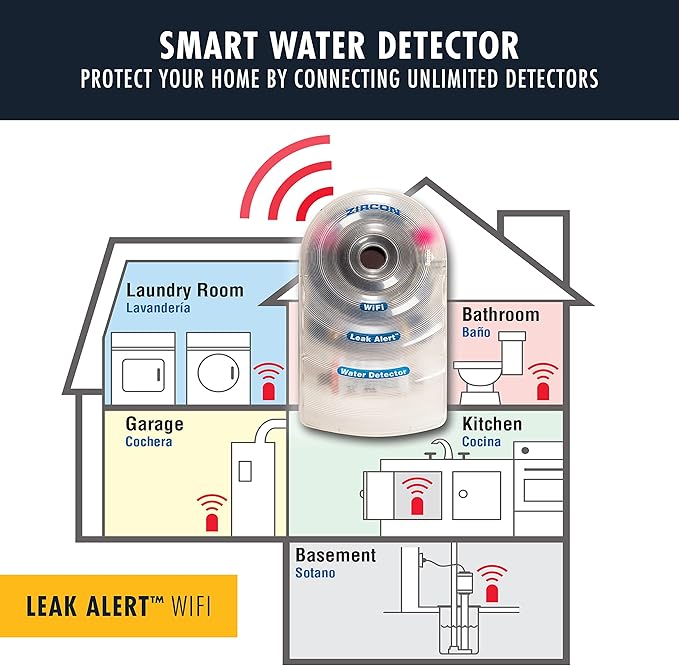Zircon Leak Alert WiFi- 2 Pack - Smart Electronic Water Detector Alarm with Email, Audio and Visual Alerts - Batteries Included, (72336) White - Image 3