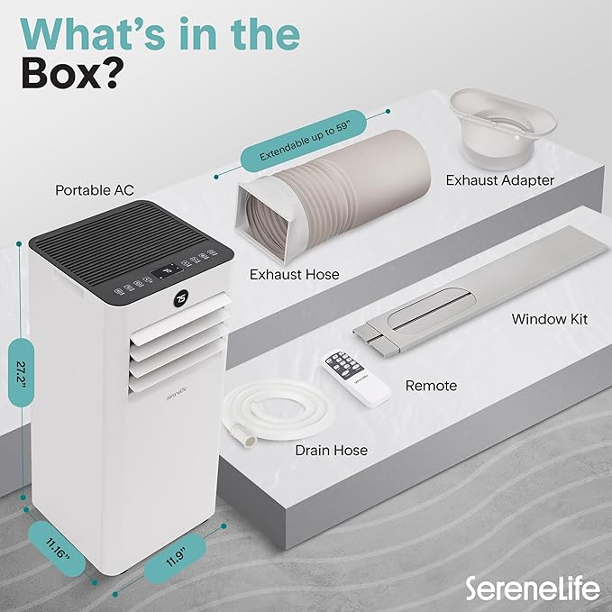 SereneLife 8000 BTU Portable Air Conditioner, Small AC Unit with Dehumidifier and Fan, Mini AC Unit with 350 Sq. Ft. Coverage, Timer Settings Up to 24 Hours and Window Mount Kit for Room - Image 7