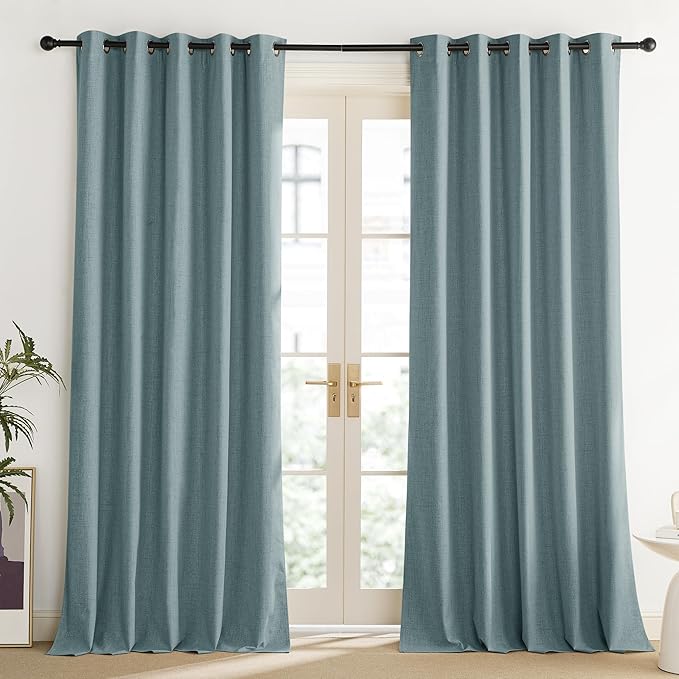 NICETOWN 100% Absolutely Blackout Linen Curtains with Thermal Insulated Liner, Skylark Blue, 62" Wide, 120" Length Energy Saving Curtains for Living Room 2 Panels Set, Vertical Blinds - Image 2