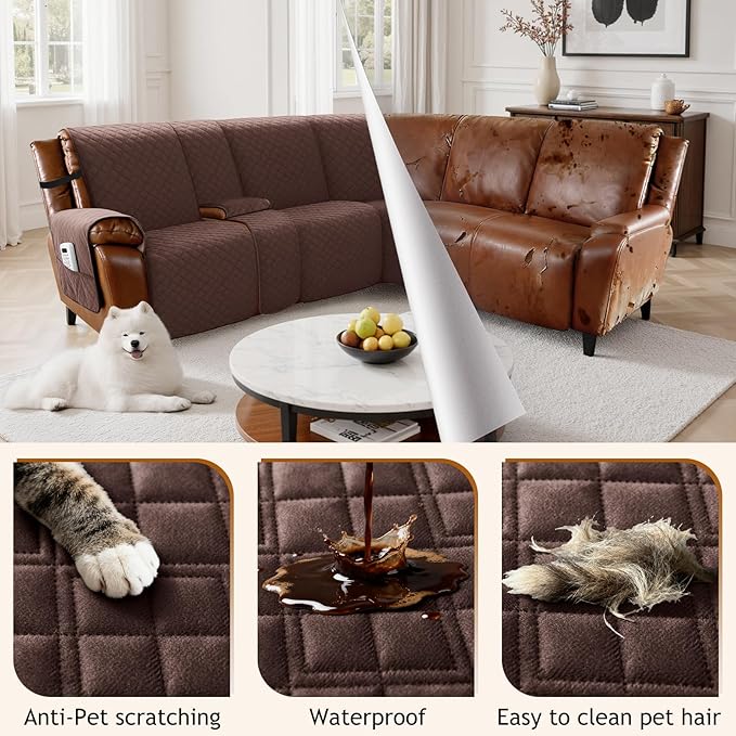 Arfntevss Waterproof Recliner Sectional Couch Covers for Reclining L Shape Sofa Cover Non Slip Washable L Shaped Slipcover Sets for Dog Furniture Protector (5 Seat with 1 Console Cover, Dark Brown) - Image 6
