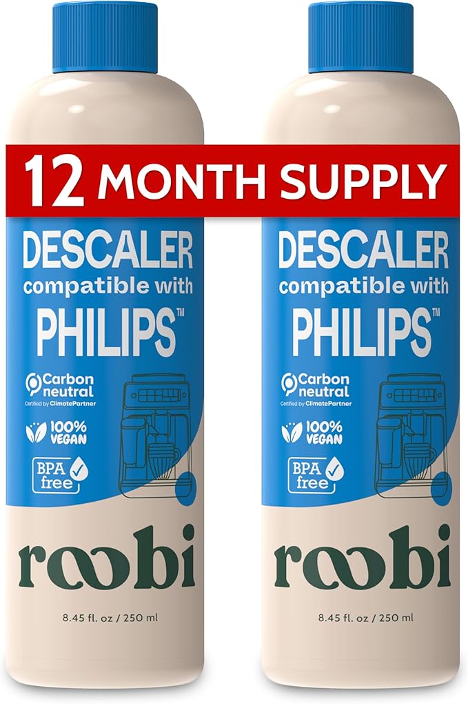 Roobi Philips Compatible Descaling Solution & Cleaner. Specially Formulated for Philips Espresso Machines. Carbon Neutral Descaler Kit. 2 Uses per Bottle, 2 Pack by Roobi