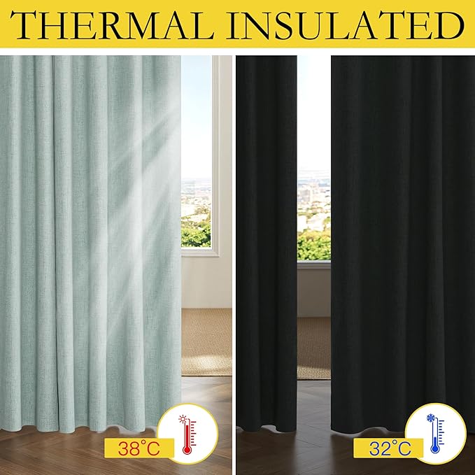NICETOWN 100% Absolutely Blackout Linen Curtains with Thermal Insulated Liner, Seafoam Green, 62" Wide, 108" Length Energy Saving Curtains for Living Room 2 Panels Set, Vertical Blinds - Image 4