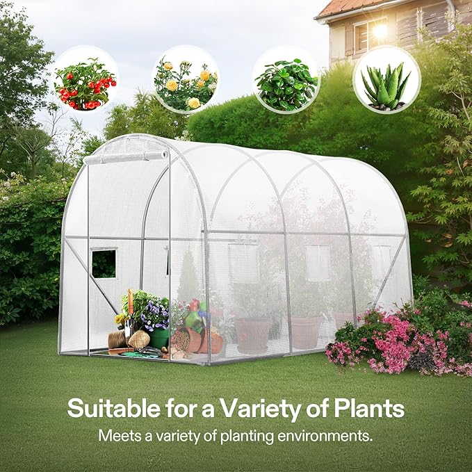 VIVOSUN 10x7x7 Ft. Large Walk in Greenhouse, Greenhouse Tunnel, Garden Plant Hot House with White PE Cover, Roll-up Zipper Door and Window for Outdoor, White - Image 7