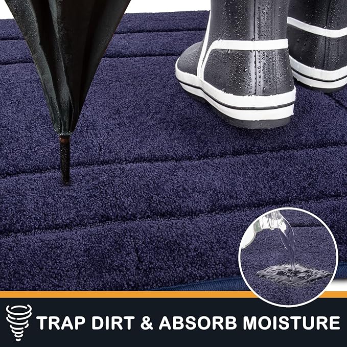 PURRUGS Dirt Trapping Door Mat 32" x 70", Non-Slip/Skid Machine Washable Entryway Rug, Dog Doormat, Super Absorbent Welcome Mat for Muddy Wet Shoes and Paws, Midnight Blue - Image 3
