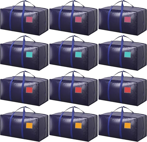 12 Pack Extra Large Heavy Duty Moving Bags with Reinforced Zipper & Wide Handles, Moisture-Resistant Storage Bins Packing Cubes for Clothes, College Dorm, Travel, and Home Organization, DarkBlue by Unknown