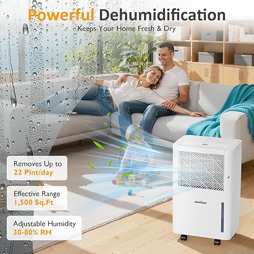 25 Pint Dehumidifier with Drain Hose: for Whole Home & Large Rooms up to 1500 Sq.Ft, 71OZ Tank, Auto Shut Off, 24H Timer, Ideal for Basement, Bedroom, Garage, RV, White - Image 2