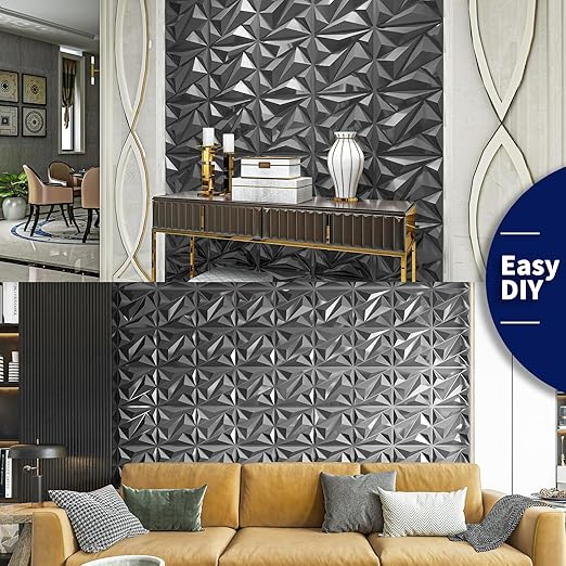 Art3dwallpanels 33 Pack 3D Wall Panel Diamond for Interior Wall Décor, PVC Textured Wall Panels, 12''x12'' Cover 32.Sq.Ft. Silver - Image 7