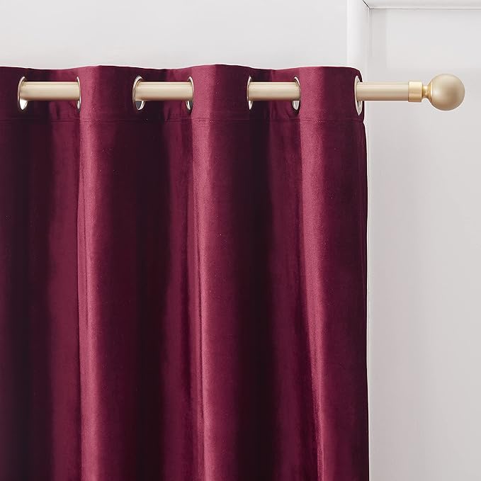 Christmas Burgundy Decorative Velvet Curtains 90 inches Luxury Living Room Curtain Blackout Modern Thermal Insulated Soundproof Privacy Room Darkening Floor to Ceiling Drapes for Bedroom Set of 2 - Image 2