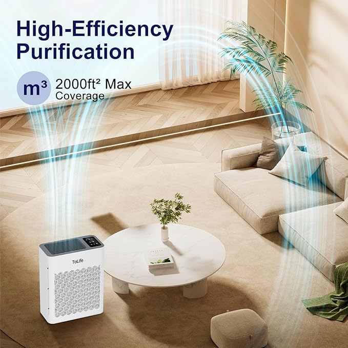 Tolife Air Purifier Large Room, Air Purifiers for Home Pets Hair with Washable Filter, Air Cleaner for Bedroom up to 1095 Ft² Dust Smoke Odor, Sleep Mode, Timer, White - Image 3