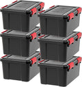 IRIS USA WeatherPro 19 Qt Storage Bins with Lids, 6 Pack, BPA-Free Plastic Gasket Box with Tight Latch and Seal, Stackable Nestable Tote Tub - Black/Red by IRISUSA
