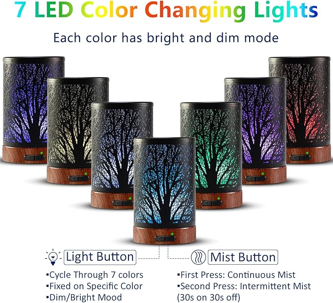 Oil Diffuser with Essential Oils Set – Aromatherapy Diffuser 150ml with 6 Essential Oils Set, Diffuser for Essential Oils, Auto Off Protection 7 Colors Night Light Gifts for Mom(Diffuser & Oils Set) - Image 2