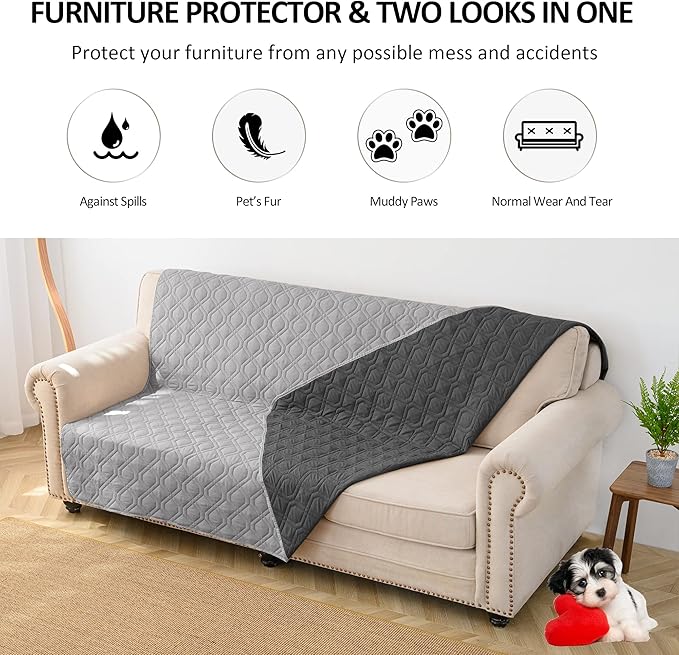 CHHKON Waterproof Dog Bed Covers for Couch Protection Dog Pet Blanket Furniture Protector (52“X82”, Grey+Dark Grey) - Image 2