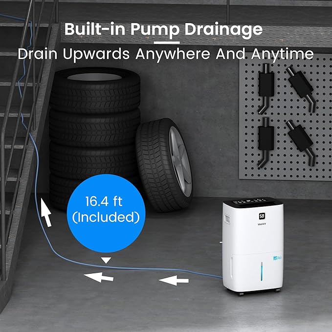 Yaufey 150 Pints Energy Star Dehumidifier with Pump for Home, Basement and Large Room up to 7500 Sq. Ft., With Drain Hose, Timer, Intelligent Humidity Control and Large Water Tank - Image 9