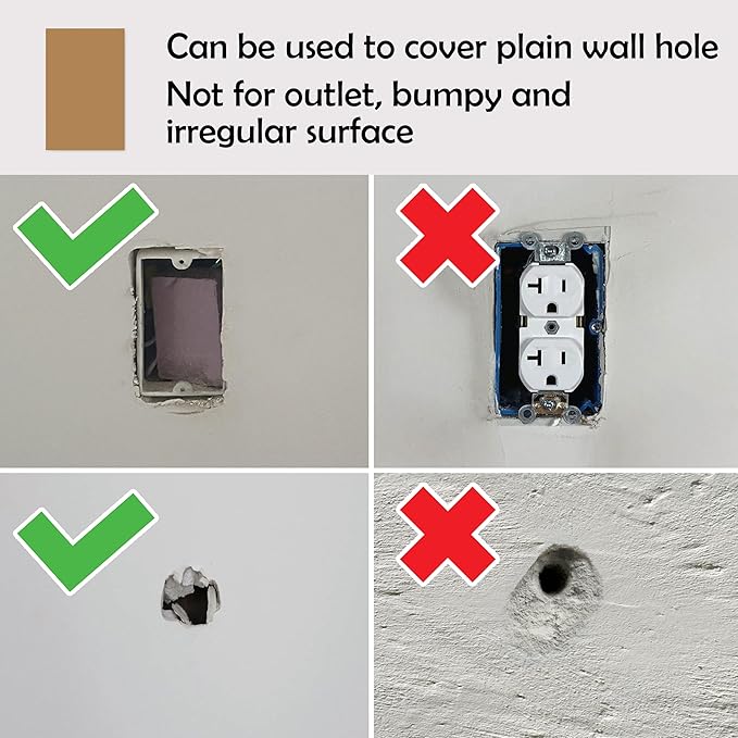 Rubber Bond Self-Adhesive Rubber Wall Outlet Cover Plate 5 Pack - Easy to Apply Peel & Stick Drywall Hole Patch - 5x3 Inch Screwless Blank Wall Plate Cover - Premium Rubber Wall Hole Cover (Brown) - Image 7