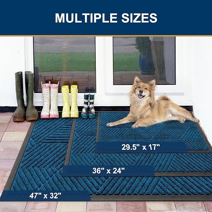 Smiry Front Door Mat Outside Entrance, Heavy Duty Sturdy Natural Rubber Doormat, Trap Dirt and Moisture, Easy Clean Low Profile Welcome Floor Mats for Indoor Outdoor Entry, 35X23 Inch, Mixed Blue - Image 2