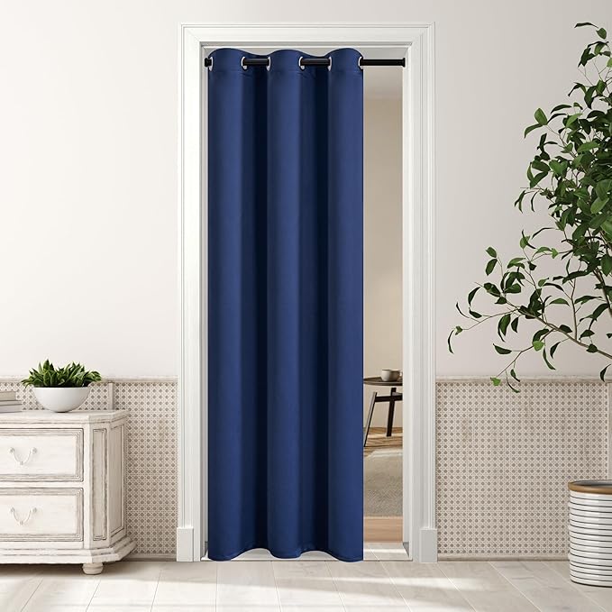 MYSKY HOME Blackout Door Curtains for Bedroom Closet Curtains Doorway Thermal Insulated Grommet Room Darkening Window Curtain Drape for Living Room, 1 Curtain Panel, 34 x 80 Inch, Navy Blue by MYSKYHOME