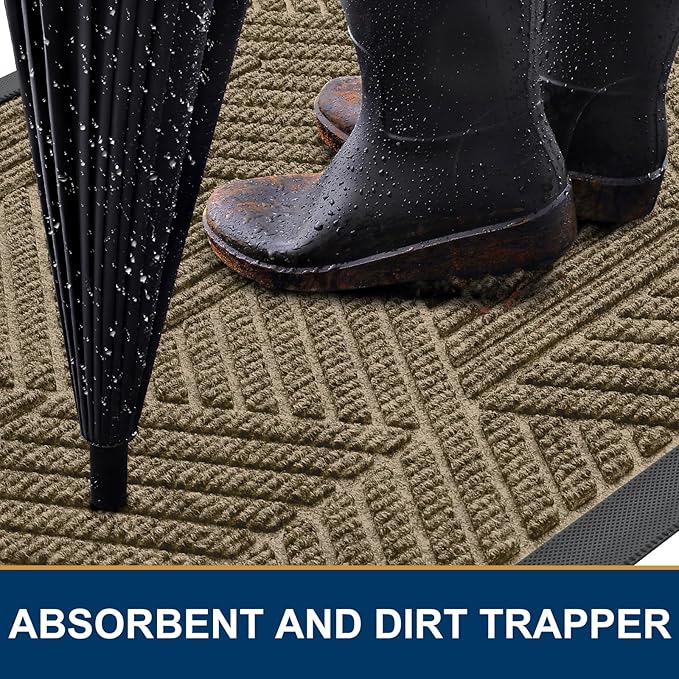 Smiry Front Door Mat Outside Entrance, Heavy Duty Sturdy Natural Rubber Doormat, Trap Dirt and Moisture, Easy Clean Low Profile Mats for Indoor Outdoor Entry, Irregular Triangle (29.5x17, Camel) - Image 3