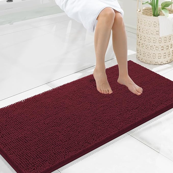 Smiry Luxury Chenille Bathroom Rugs 47x20, Extra Soft and Absorbent Shaggy Bath Mat, Machine Washable, Non-Slip Plush Carpet Runner for Tub, Shower, and Floor, Home Decor Accessories, Burgundy by Smiry