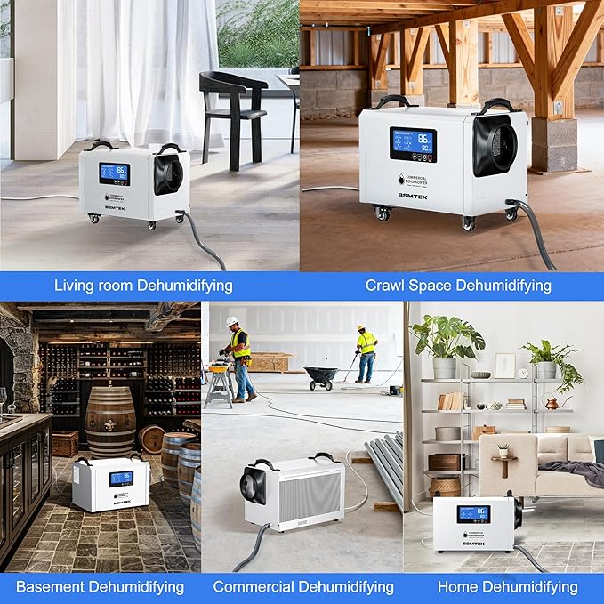 145 Pints Commercial Dehumidifier for Large Basements & Crawl Spaces up to 6500Sq.Ft, Industrial Dehumidifiers for Water Damage Restoration, Auto Defrost, Continuous Drain Hose, White-3PC - Image 9