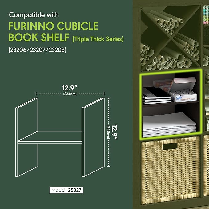 Furinno Cubicle Cube Insert, H-Shelf Cube Organizer, 2-Tier Shelf Accessory, Fits into Furinno Triple Thick Cubes, IKEA Kallax, for Organizers and Storage, Black Dark Oak - Image 3