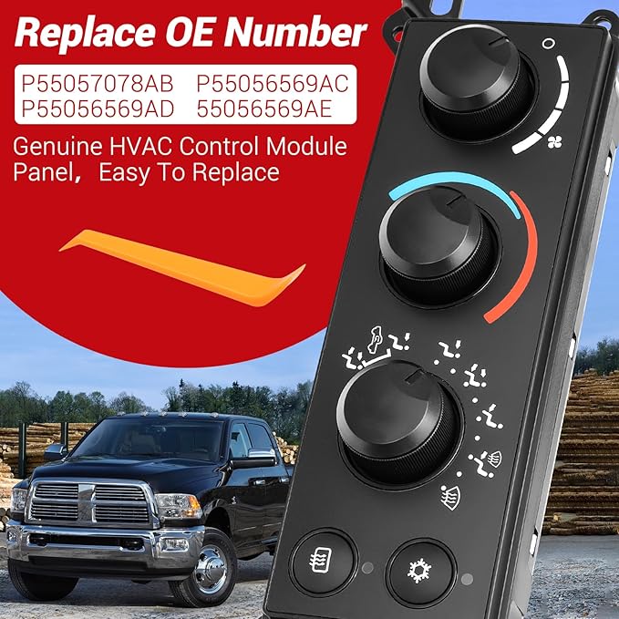 P55056569AC Front A/C Heater Climate Control Module Compatible with 2006-2008 Dodge Ram 1500 2500 3500/Section 2005-2011 Dodge Dakota Air Temperature Control Switch Panel, OEM P55056569AD 55056569AE - Image 2