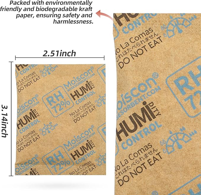 72% Two-Way Humidity Control Packs- 8 Gram Moisture Absorbers for Herbs, Wood Humidifier Boxes - Natural Craft Paper Design, Individually Sealed Packets, Prevents Leaks [15 Pack] - Image 3