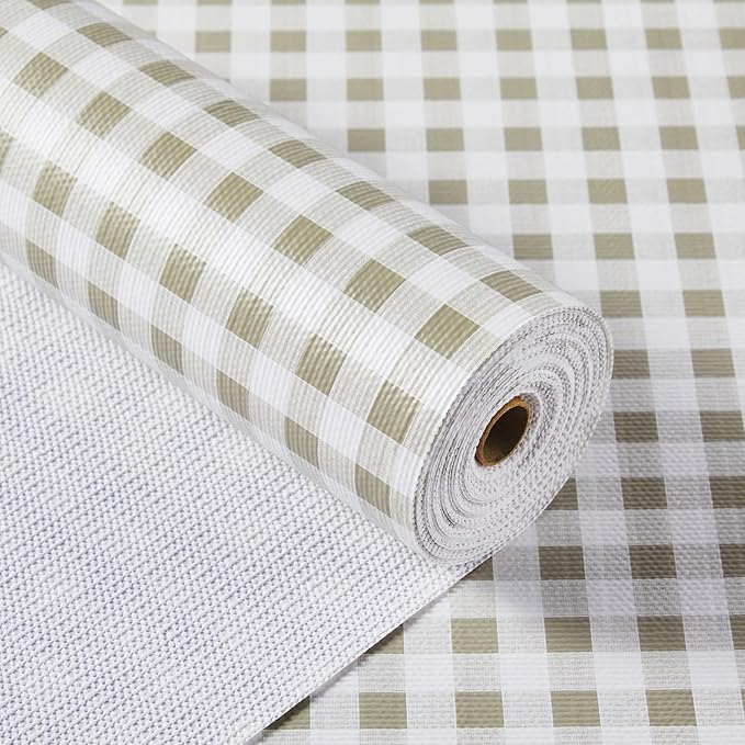 Shelf Liner for Kitchen Cabinets 24" x 120" Non-Adhesive Non-Slip Drawer Liners for Dresser, Waterproof Washable Paper, Durable Protector Mat for Pantry Shelves Cupboards, Green Plaid by MIAONET