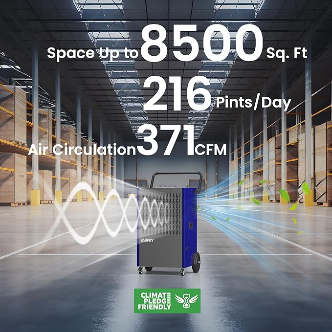 Yaufey 216 Pints Commercial Dehumidifier with Pump, for Basement up to 8500 Sq. Ft, Large Capacity Industrial Dehumidifier for Large Room with Intelligent Humidity Control - Image 3