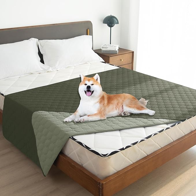 gogobunny 100% Double Sided Waterproof Dog Blanket Soft Pet Bed Cover Reversible Protect Furniture Couch Sofa Car for Puppy Large Dog Cat (Dark Olive/Light Olive, 68x82 Inch (Pack of 1)) - Image 3