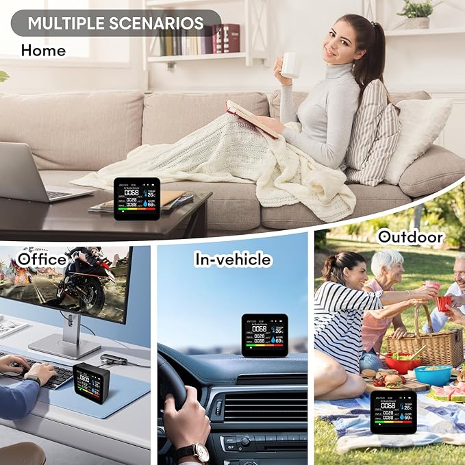 9-in-1 Indoor Air Quality Monitor: Detects PM2.5, PM1.0, PM10, CO2, CO, TVOC, HCHO, Temperature & Humidity for Home, Office, School & Hotel - Image 6