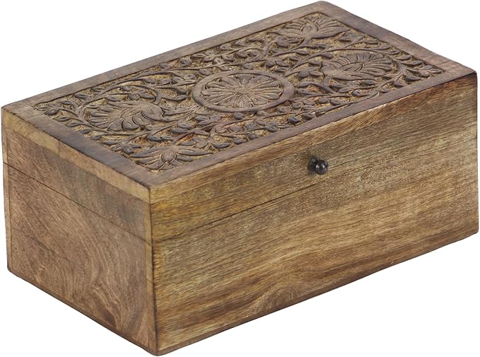 Deco 79 Mango Wood Floral Handmade Decorative Box Decorative Keepsake Boxes with Hinged Lid, Set of 3 Storage Boxes 8", 10", 12"W, Brown - Image 4