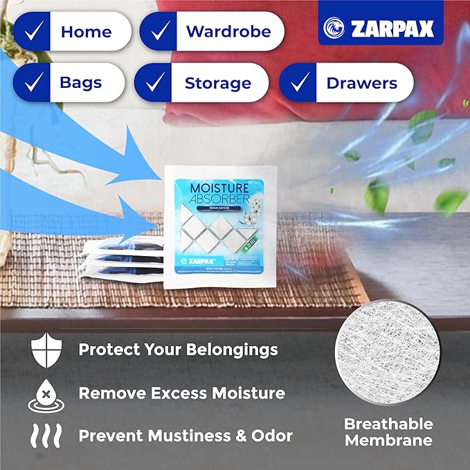 Moisture Absorber Sachets Fresh Cotton 1.4 oz/40g - Remove Excess Moisture In Air & Odor - Desiccant Dehumidifier for Closet, Drawer, Safe, Storage - Dampness & Humidity Control - Set of 15 - Image 4