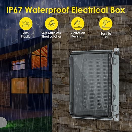 Waterproof Electrical Junction Box, IP67 Plastic Weatherproof Electrical Enclosure with Aluminum DIN Rail, Mounting Plate, Wall Brackets for DIY Project WiFi, Clear (5.9"×3.9"×2.8") - Image 2