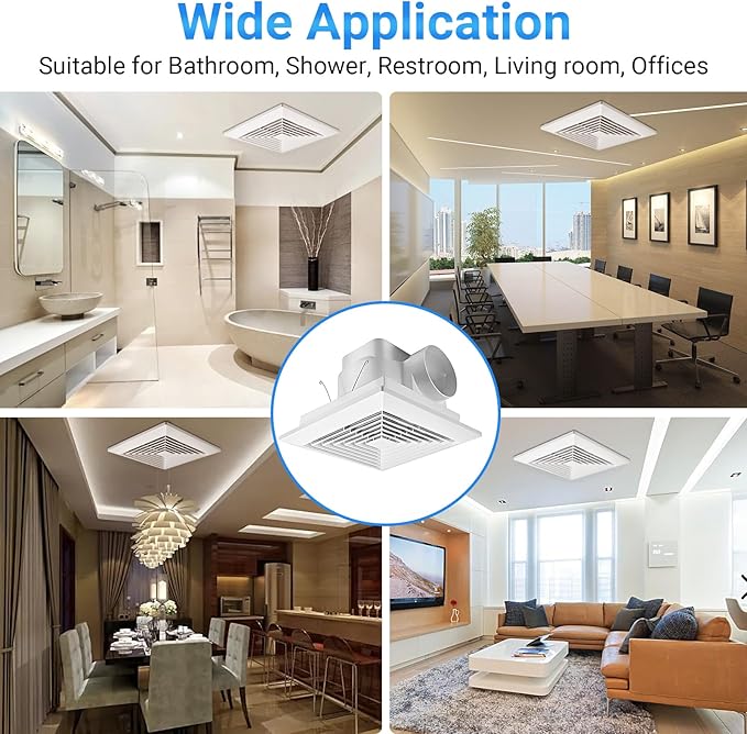 FEITON 90 CFM Bathroom Fan Exhaust Fan Ceiling Mount, 25W, 110V, 0.95 Sones, Square Quiet Ventilation, 4-in Duct, 8" x 8" Mounting Hole - Image 6